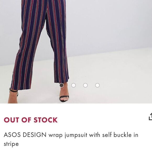 ASOS Pantsuit Sz 0 V Neck Collar Short Sleeve Navy Blue Red Striped Side Belted - Picture 7 of 15